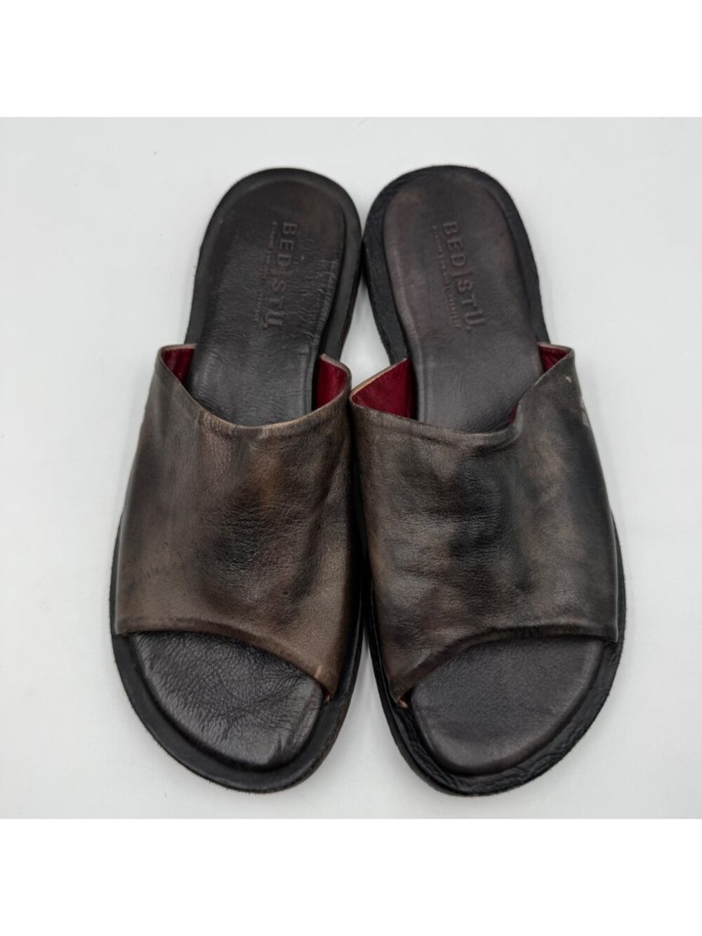 Bed Stu Kate Leather Slip On Slide Sandals In Rustic Brown Size 8
